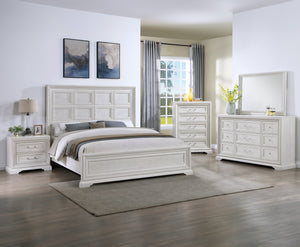 English Elm 1pc Five-Drawer Tall Storage Chest with Bright Finish, Elegant Pulls, Spacious Wooden Bedroom Tower Antique White 68 L x 22.3 W x 45 H B2741P408965