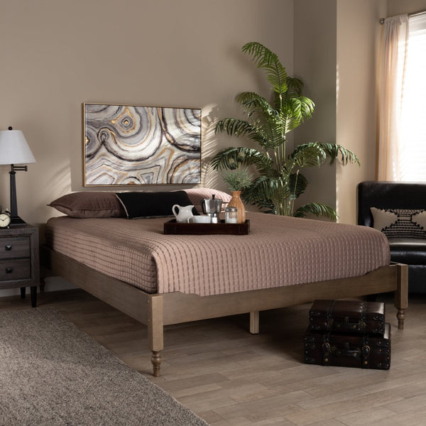 Baxton Studio Baxton Studio Laure Queen Platform Bed Frame in Weathered Grey Oak - Chic Bohemian Design & Durability MG0011-Weather Grey-Queen
