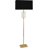 Robert Abbey Lincoln Floor Lamp Modern Brass Finish w/ Crystal Accents Rectangular Black Opaque Parchment With Matte Gold Lining