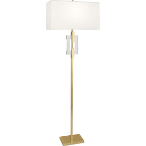 Robert Abbey Lincoln Floor Lamp Modern Brass Finish w/ Crystal Accents Rectangular Pearl Dupioni Silk Shade