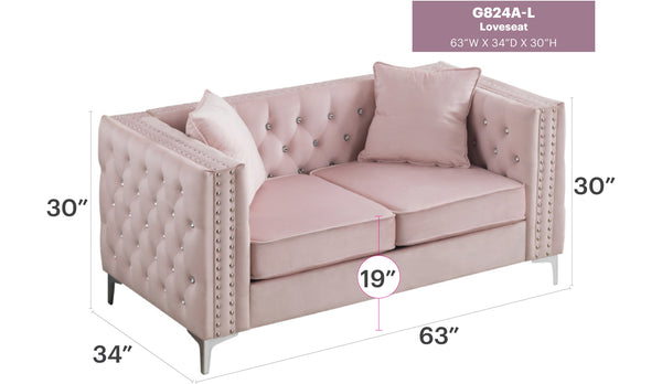 English Elm Glory Velvet Tufted Loveseat with Faux Diamond Buttons — Chic Compact 63"W Cozy Seating Appeal Pink 33.5 L x 25.2 W x 21.3 H B078S00002