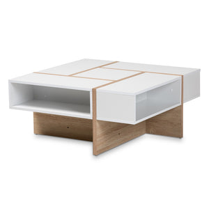 Baxton Studio Baxton Rasa Modern Two-Tone Coffee Table with Oak Finish - Stylish Storage & Chic Design for Your Home CT8004-White/Oak-CT
