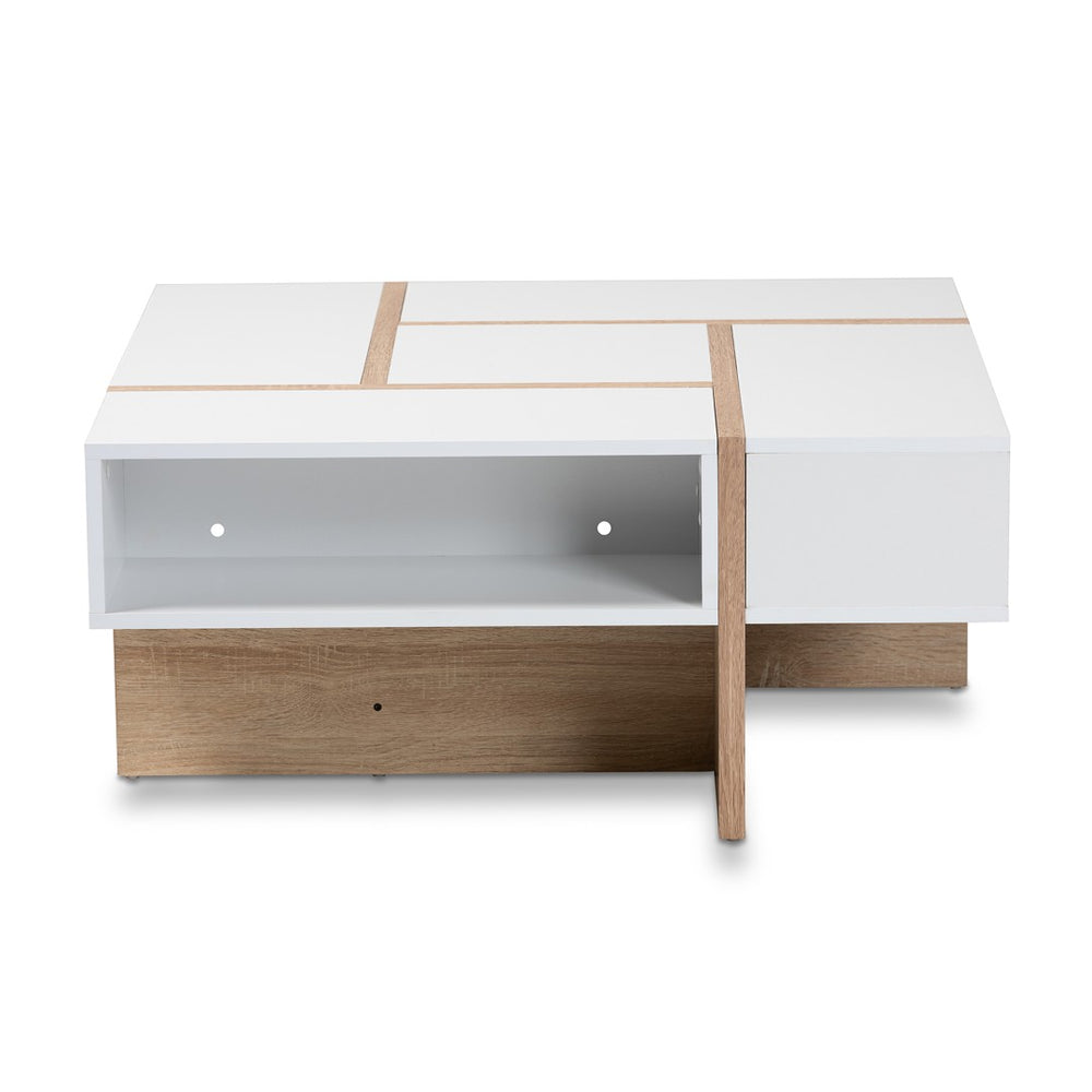 Baxton Studio Baxton Rasa Modern Two-Tone Coffee Table with Oak Finish - Stylish Storage & Chic Design for Your Home CT8004-White/Oak-CT