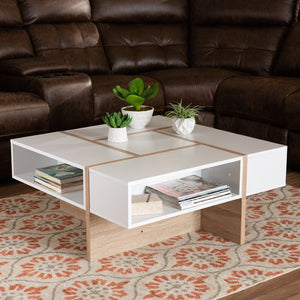 Baxton Studio Baxton Rasa Modern Two-Tone Coffee Table with Oak Finish - Stylish Storage & Chic Design for Your Home CT8004-White/Oak-CT