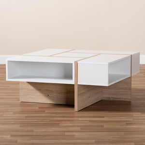 Baxton Studio Baxton Rasa Modern Two-Tone Coffee Table with Oak Finish - Stylish Storage & Chic Design for Your Home CT8004-White/Oak-CT