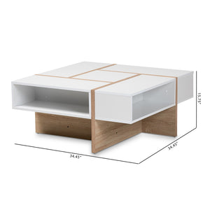 Baxton Studio Baxton Rasa Modern Two-Tone Coffee Table with Oak Finish - Stylish Storage & Chic Design for Your Home CT8004-White/Oak-CT