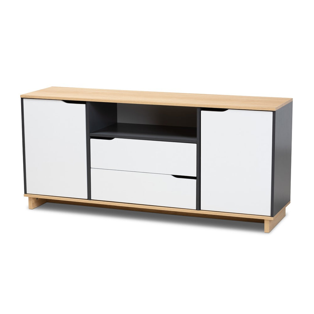 Baxton Studio Baxton Studio Reed Mid-Century Modern Sideboard – Multicolor Wood Storage with Clean Lines & Style MPC8005-Oak/Grey/White-Sideboard