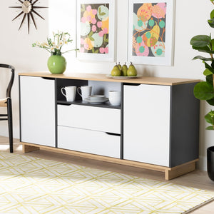 Baxton Studio Baxton Studio Reed Mid-Century Modern Sideboard – Multicolor Wood Storage with Clean Lines & Style MPC8005-Oak/Grey/White-Sideboard