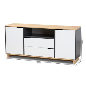 Baxton Studio Baxton Studio Reed Mid-Century Modern Sideboard – Multicolor Wood Storage with Clean Lines & Style MPC8005-Oak/Grey/White-Sideboard