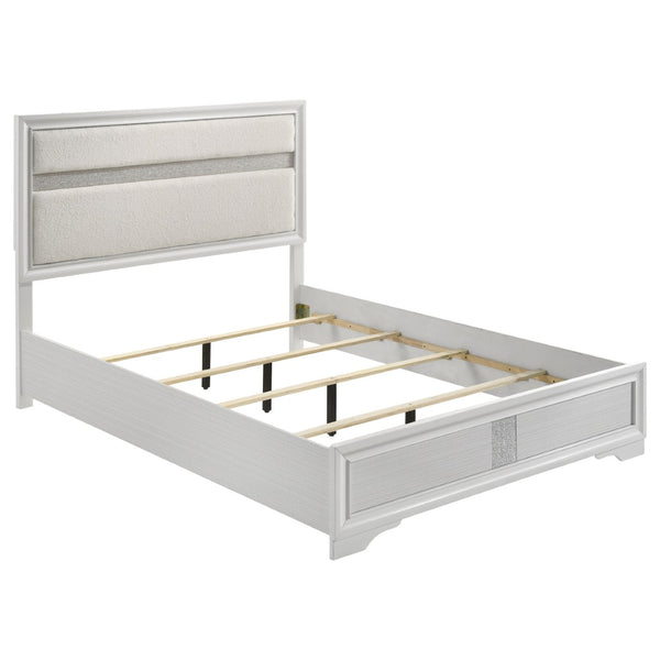 English Elm Annie Glam Queen Bedroom Set with Glitter Accents Upholstered Headboard White Finish B062S01604
