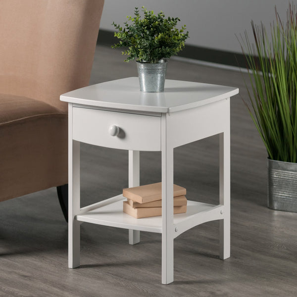 Winsome Wood Claire Curved Accent Table - Stylish White Nightstand With Drawer & Shelf For Bedroom Or Living Room White Solid ,Composite Wood 10218-winsome-wood