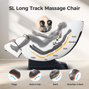 English Elm Bosscare Full Body Shiatsu Recliner with Sl Track 3d Rollers and App Control Beige+Gold W730P162476