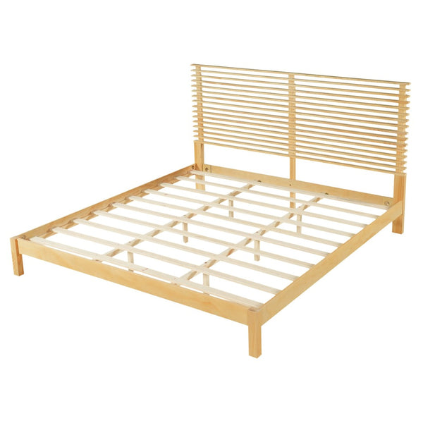 English Elm Premium Solid Wood King Platform Bed Warm Toned Slat Headboard Modern Bedroom Frame Natural N770PK367005N