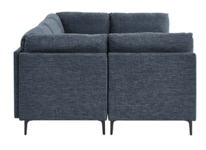 English Elm Linen Upholstered Modular Sectional Sofa with Tall Black Metal Legs for Living Room Dark Blue B2748S00125