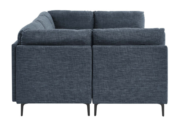English Elm Linen Upholstered Modular Sectional Sofa with Tall Black Metal Legs for Living Room Dark Blue B2748S00125