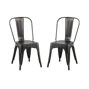 English Elm 2pc Industrial Metal Dining Chairs Stackable High Gloss Set for Kitchen or Modern Matt Black B011P238136