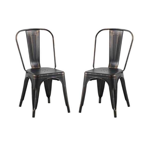English Elm 2pc Industrial Metal Dining Chairs Stackable High Gloss Set for Kitchen or Modern Matt Black B011P238136