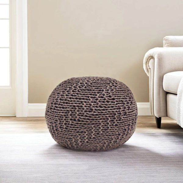 English Elm Christopher Knight Home® - HAZEL Pouf Modern Knit Weave Fabric Ottoman Stool — Textured Round Accent Seat, 20" x 14" Sized Light Brown 60495.00BEI
