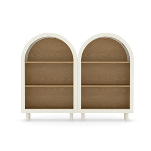 English Elm Arched Bookcase Set of 2 Three Tier Mdf Shelving with Warm Woodgrain Accent W2557P475972