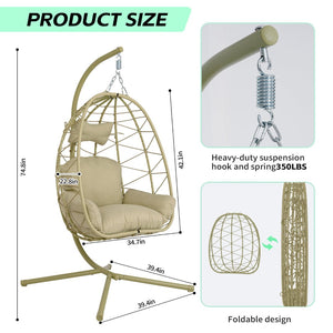 English Elm Hanging Egg Swing Chair Pe Wicker Stand Ergonomic Cradle for Patio or Bedroom T5880P497572