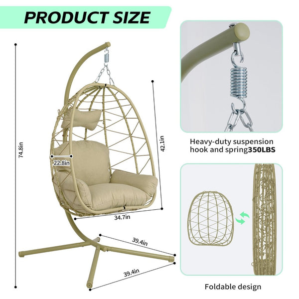 English Elm Hanging Egg Swing Chair Pe Wicker Stand Ergonomic Cradle for Patio or Bedroom T5880P497572