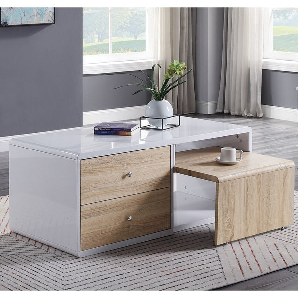 English Elm Rectangular Modern Coffee Table with Wood Top and Metal Frame, Two-Tone Finish for Stylish Living White B016P312977