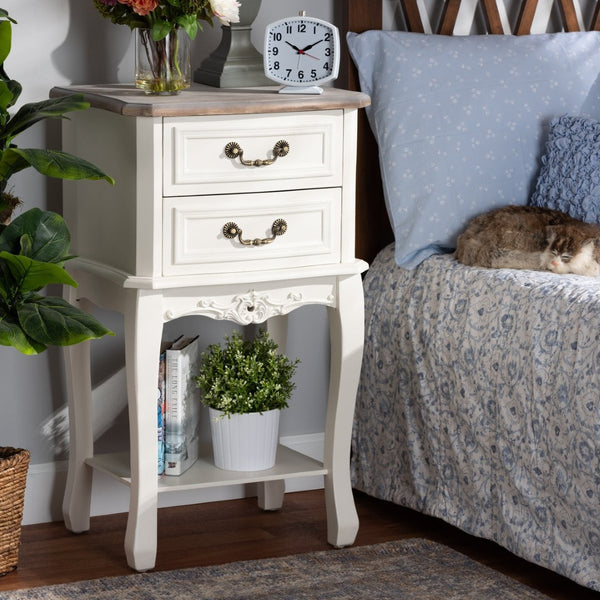 Baxton Studio Baxton Studio Amalie Two-Tone White & Oak End Table – French Country Charm with Storage & Style JY17B088-White-ET