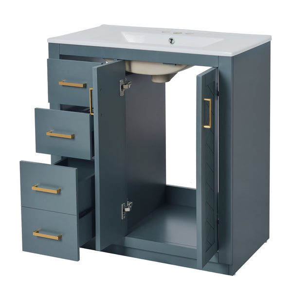 English Elm 60'' Bathroom Vanity Set With Ceramic Sink - Stylish Solid Wood Frame, Soft-Closing Drawers & Doors N710SS00001C