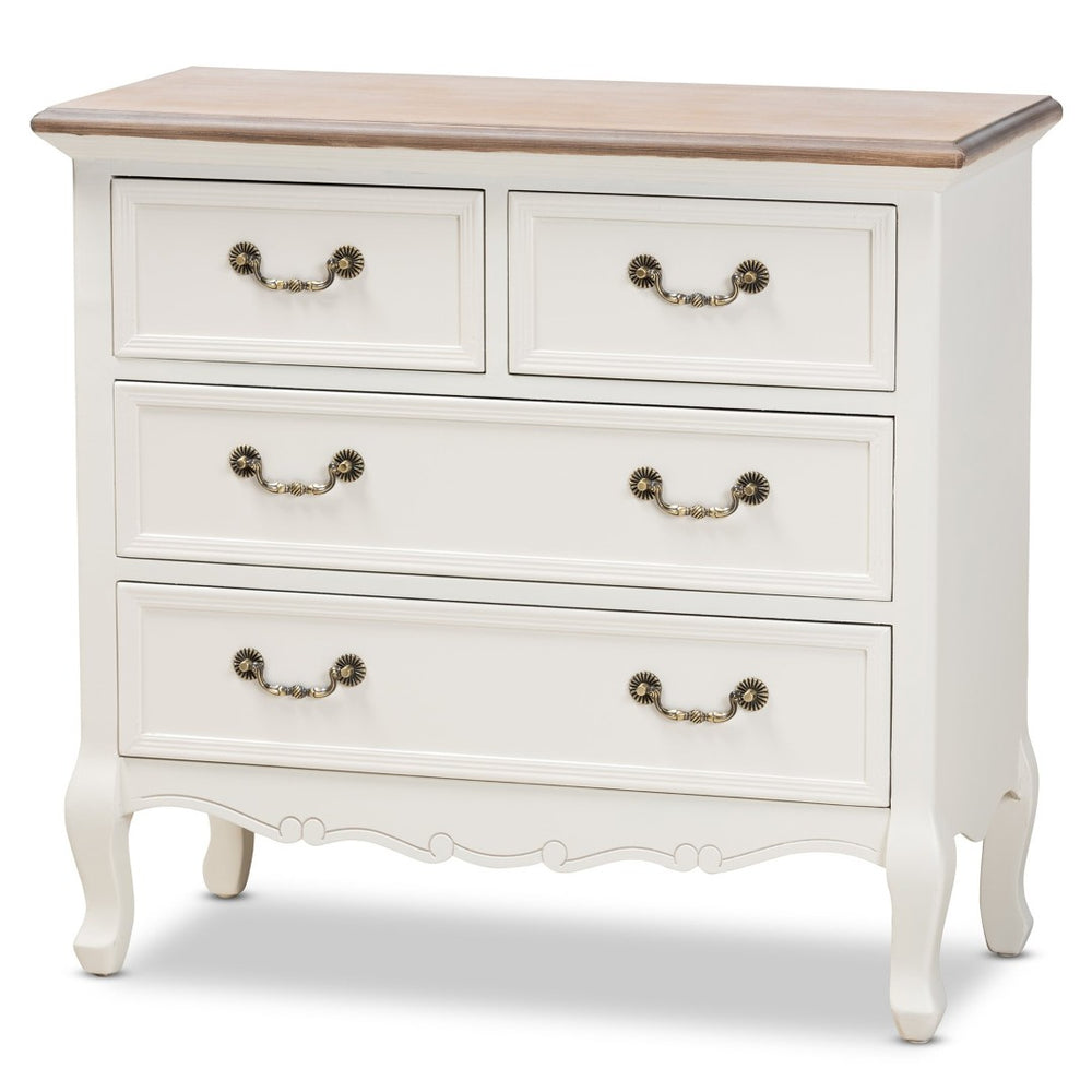 Baxton Studio Baxton Studio Amalie Two-Tone Antique French Country Accent Cabinet with 4 Drawers & Carved Detail JY17B093-White-4DW-Cabinet