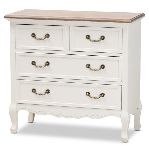 Baxton Studio Baxton Studio Amalie Two-Tone Antique French Country Accent Cabinet with 4 Drawers & Carved Detail JY17B093-White-4DW-Cabinet
