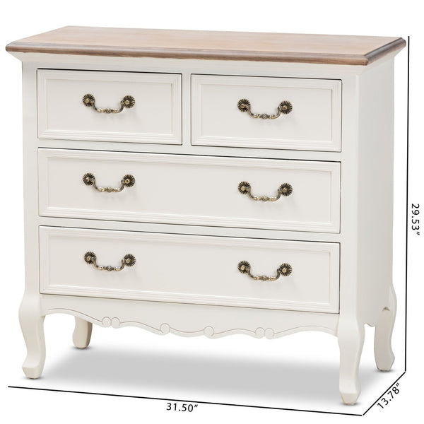 Baxton Studio Baxton Studio Amalie Two-Tone Antique French Country Accent Cabinet with 4 Drawers & Carved Detail JY17B093-White-4DW-Cabinet