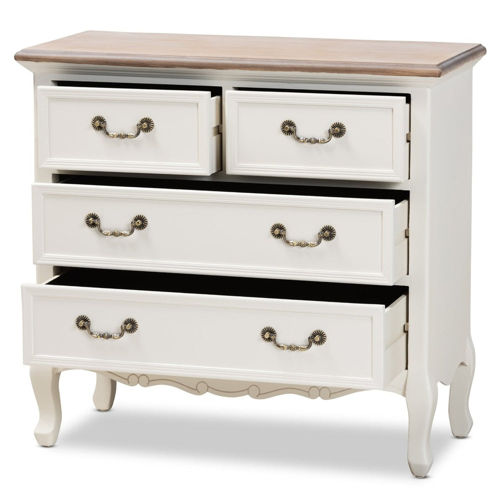 Baxton Studio Baxton Studio Amalie Two-Tone Antique French Country Accent Cabinet with 4 Drawers & Carved Detail JY17B093-White-4DW-Cabinet