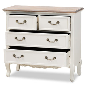 Baxton Studio Baxton Studio Amalie Two-Tone Antique French Country Accent Cabinet with 4 Drawers & Carved Detail JY17B093-White-4DW-Cabinet