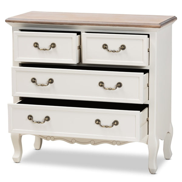 Baxton Studio Baxton Studio Amalie Two-Tone Antique French Country Accent Cabinet with 4 Drawers & Carved Detail JY17B093-White-4DW-Cabinet