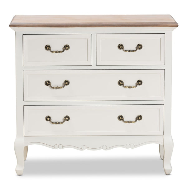 Baxton Studio Baxton Studio Amalie Two-Tone Antique French Country Accent Cabinet with 4 Drawers & Carved Detail JY17B093-White-4DW-Cabinet