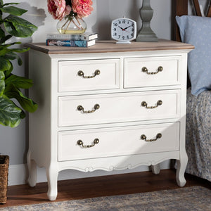 Baxton Studio Baxton Studio Amalie Two-Tone Antique French Country Accent Cabinet with 4 Drawers & Carved Detail JY17B093-White-4DW-Cabinet