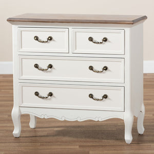 Baxton Studio Baxton Studio Amalie Two-Tone Antique French Country Accent Cabinet with 4 Drawers & Carved Detail JY17B093-White-4DW-Cabinet