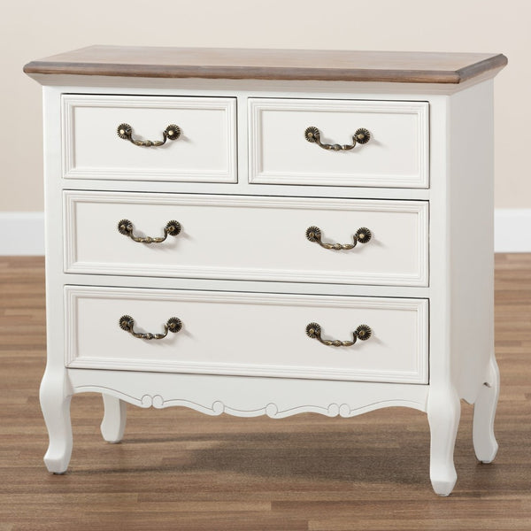 Baxton Studio Baxton Studio Amalie Two-Tone Antique French Country Accent Cabinet with 4 Drawers & Carved Detail JY17B093-White-4DW-Cabinet