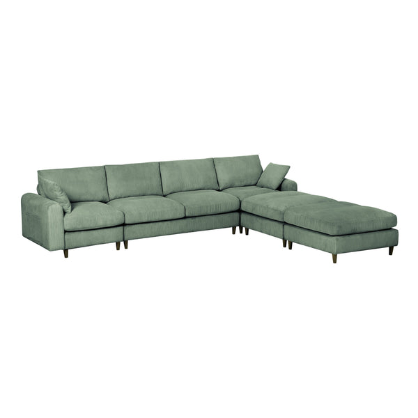 English Elm Modern corduroy modular sectional sofa U‑ or L‑shape convertible oversized seating with storage pockets adjustable headrests Olive Green W2121S00010
