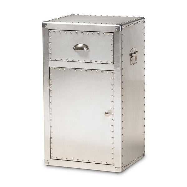 Baxton Studio Baxton Studio Serge Vintage Industrial Accent Cabinet with Silver Finish for Stylish Storage Solutions 1-Door JY17B161-Silver-Cabinet