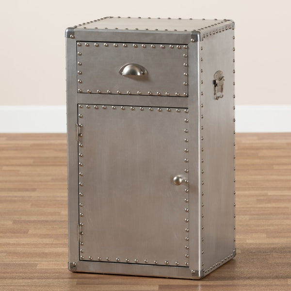 Baxton Studio Baxton Studio Serge Vintage Industrial Accent Cabinet with Silver Finish for Stylish Storage Solutions 1-Door JY17B161-Silver-Cabinet