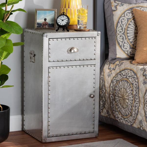 Baxton Studio Baxton Studio Serge Vintage Industrial Accent Cabinet with Silver Finish for Stylish Storage Solutions 1-Door JY17B161-Silver-Cabinet