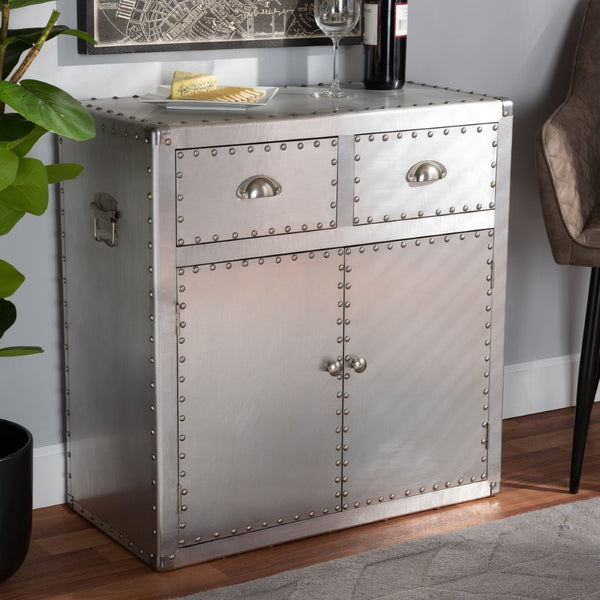 Baxton Studio Baxton Studio Vintage Industrial Silver Metal Storage Cabinet with 2 Doors and Drawers for Home Decor JY17B162-Silver-Cabinet