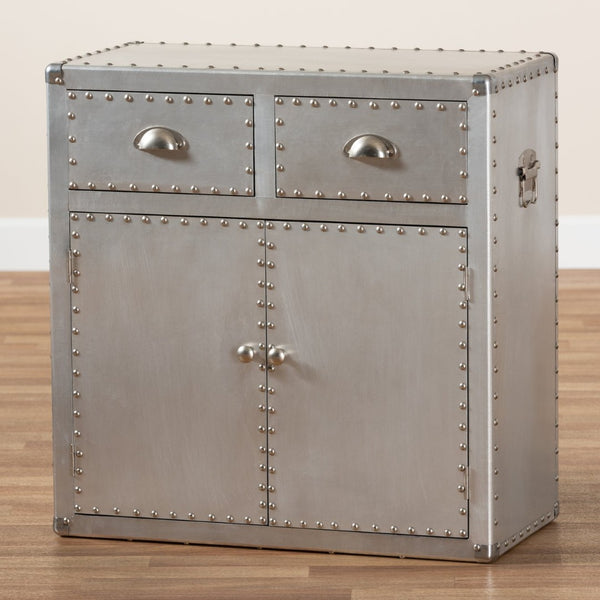 Baxton Studio Baxton Studio Vintage Industrial Silver Metal Storage Cabinet with 2 Doors and Drawers for Home Decor JY17B162-Silver-Cabinet