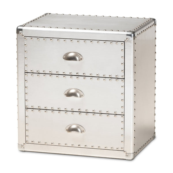 Baxton Studio Baxton Studio Armel Silver Metal 3-Drawer End Table: Industrial Chic Storage for Modern Spaces JY17B163-Silver-ET