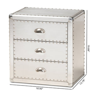 Baxton Studio Baxton Studio Armel Silver Metal 3-Drawer End Table: Industrial Chic Storage for Modern Spaces JY17B163-Silver-ET