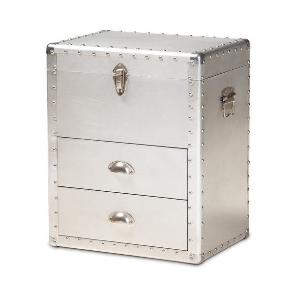 Baxton Studio Baxton Studio Serge Vintage Industrial Accent Cabinet with Silver Finish for Stylish Storage Solutions 2-Drawer JY17B165-Silver-Cabinet