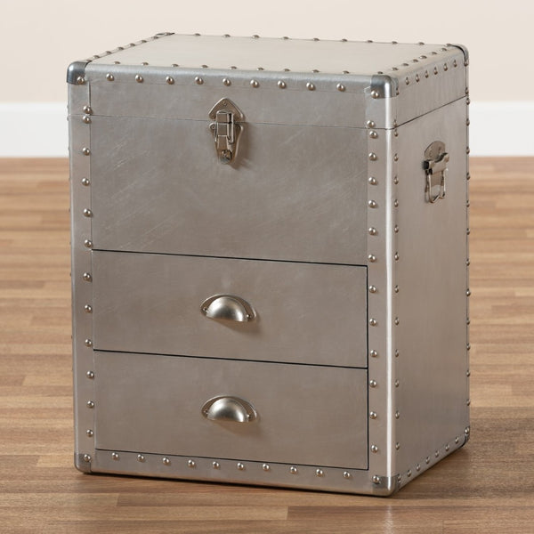 Baxton Studio Baxton Studio Serge Vintage Industrial Accent Cabinet with Silver Finish for Stylish Storage Solutions 2-Drawer JY17B165-Silver-Cabinet