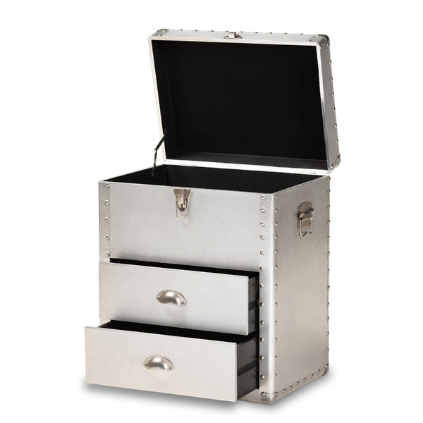 Baxton Studio Baxton Studio Serge Vintage Industrial Accent Cabinet with Silver Finish for Stylish Storage Solutions 2-Drawer JY17B165-Silver-Cabinet