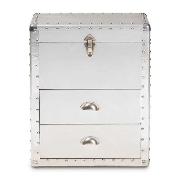 Baxton Studio Baxton Studio Serge Vintage Industrial Accent Cabinet with Silver Finish for Stylish Storage Solutions 2-Drawer JY17B165-Silver-Cabinet